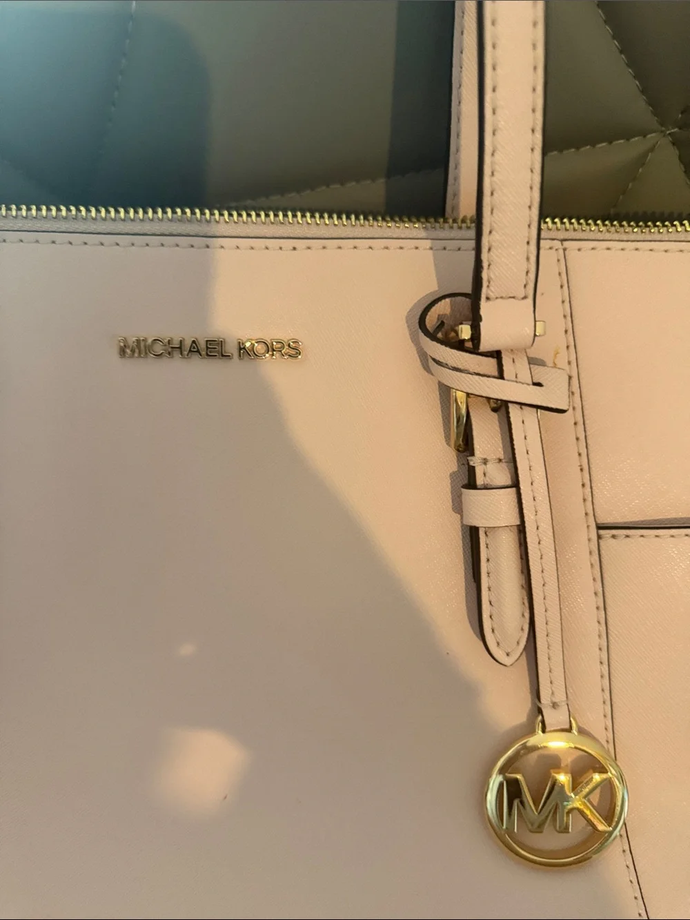 MICHAEL KORS Blush Saffiano Leather Tote with Gold MK Charm